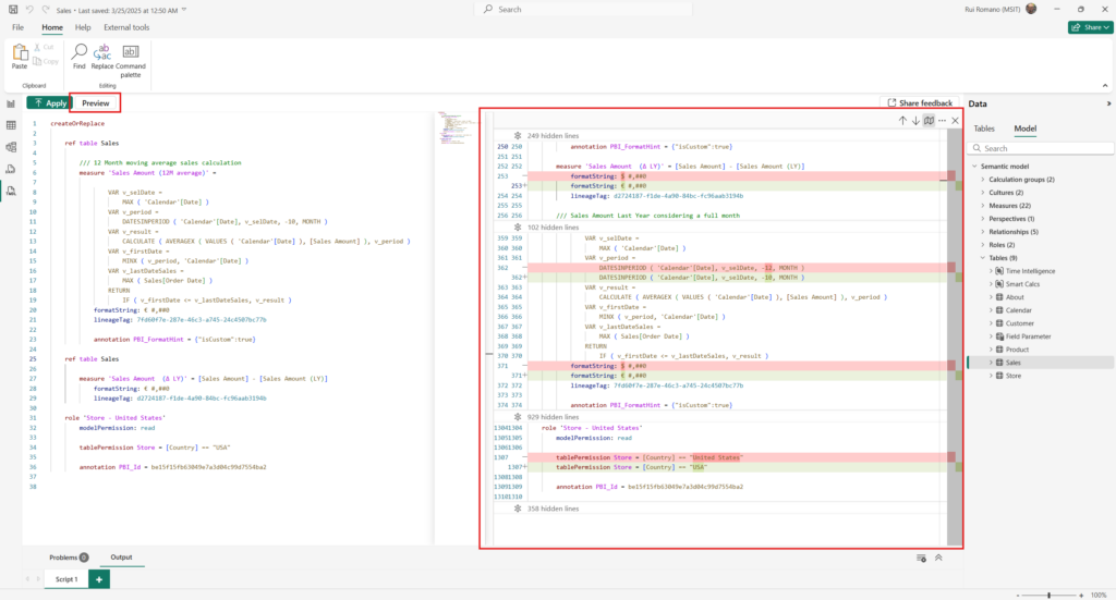 The Tabular Model Definition Language (TMDL) view