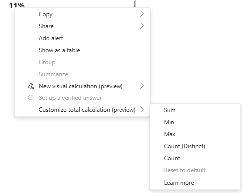 Custom totals give authors control over how totals behave in tables and matrices without rewriting measures.