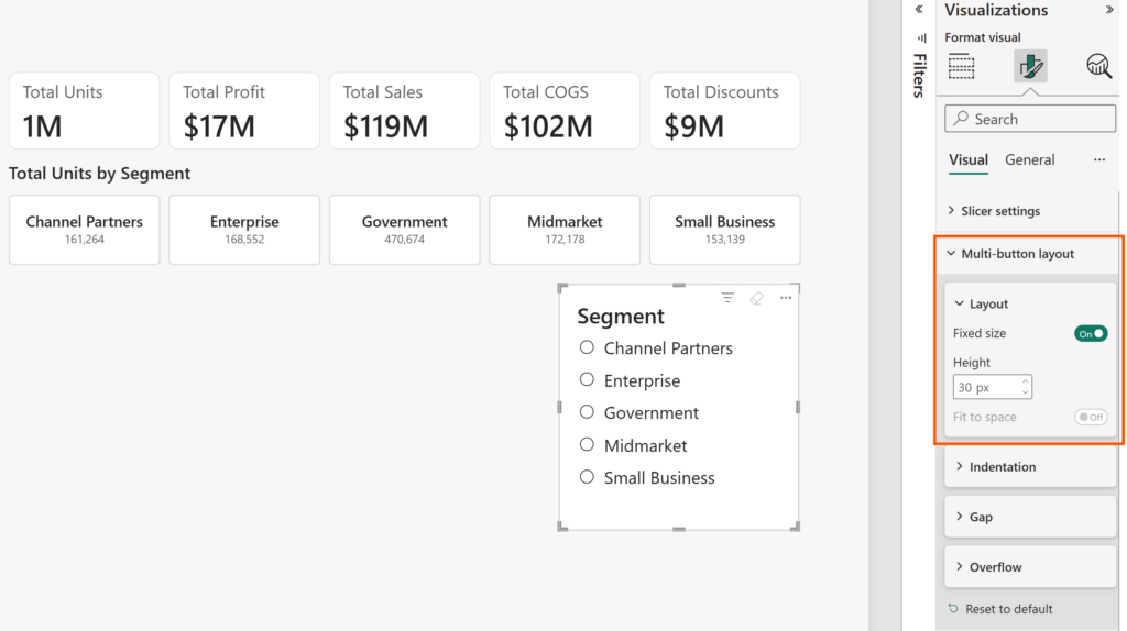 Fixed size gives you pixel-perfect control, here a list slicer with each item set to exactly 30 pixels high.